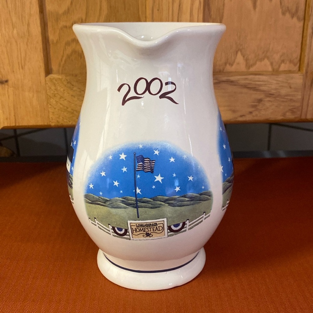2002 Longaberger Pottery Homestead Pitcher Limited Edition.Signed -Dated. w/box